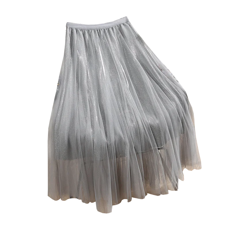 

Elegant Designers Summer Women Fashion Elastic Waist Midi Mesh Skirts Party Casual Aline Skirt