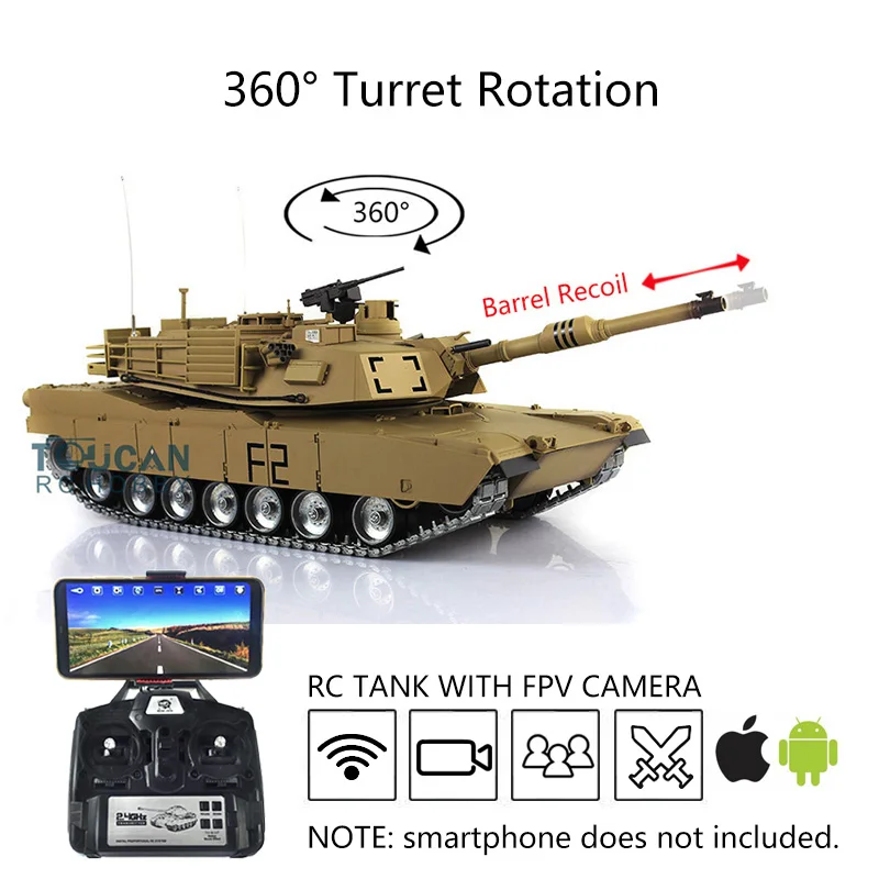 

US Stock Heng long1/16 FPV TK6.0 Customized Abrams 360 Turret Barrel Recoil Tank 3918 TH16256-SMT5