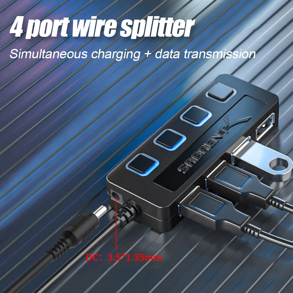 

1pcs USB HUB Laptop Accessories High Speed 4 Port All In One Ultra-thin LED Computer Power Switch USB2.0 Splitter For PC Windows