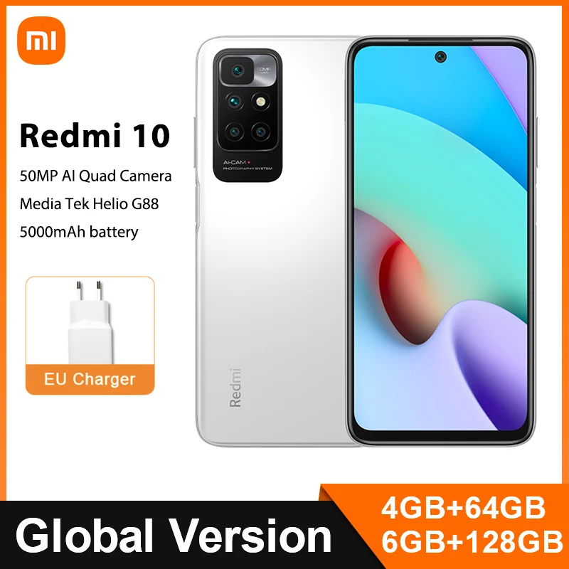 Смартфон Xiaomi Redmi 10 64 ГБ/128 ГБ 50 МП четыре AI-камеры 90 Гц FHD + дисплей Helio G88 восемь ядер
