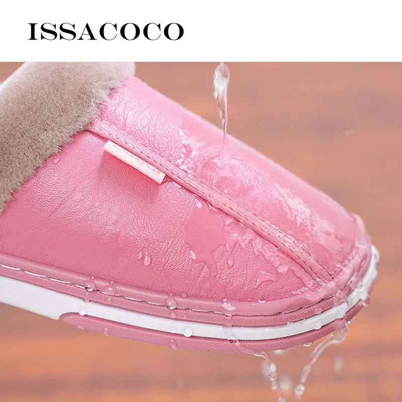ISSACOCO/мужские тапочки; мужские плюшевые теплые домашние тапочки; пушистые водонепроницаемые тапочки на плоской подошве; кожаные тапочки; мужская обувь