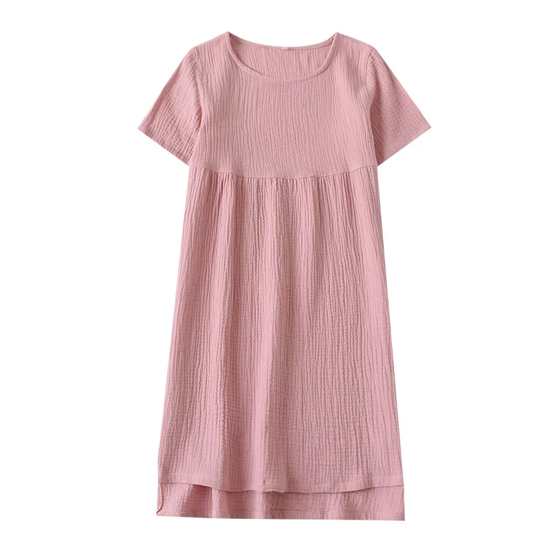 

Ladies summer cotton nightdress 100% cotton Ladies crepe short sleeve skirt Ladies loose home dress can be worn outside
