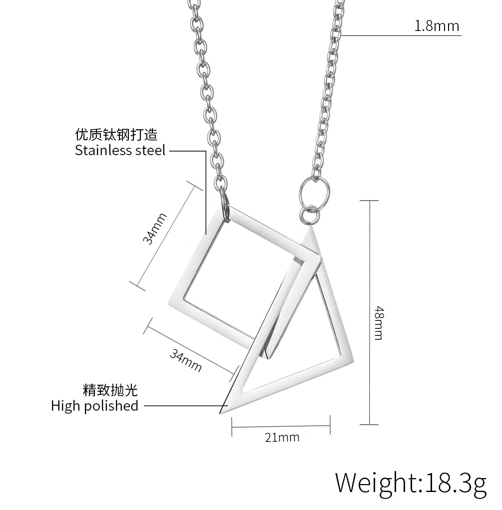 

Creative Geometric Square Combination Men's Necklace Hip Hop Stainless Steel Modern Trendy Geometric Necklace Black Silver Color