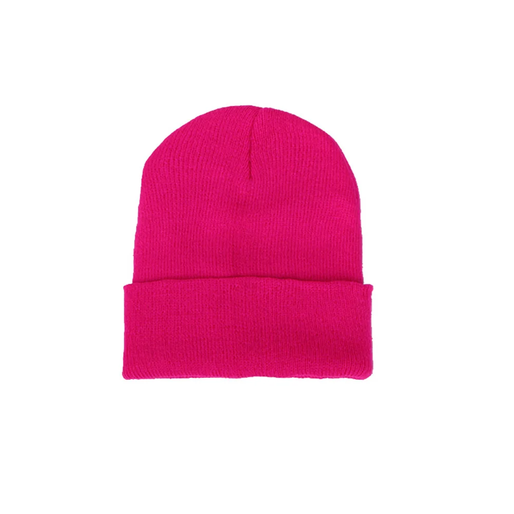 

Men Women Winter Autumn Solid Color Warm Woolen Knitted Cap Fluorescent Cuffed Beanie Hat Female Caps Warmer Bonnet Casual Cap