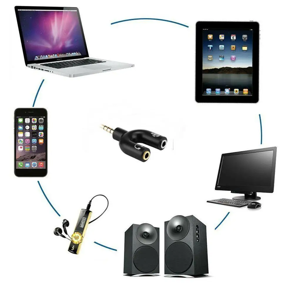

Y Dual Audio Splitter Cable Adapter Convenient Audio Line 1 to 2 AUX Cable 3.5 mm Earphone Adapter