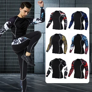 Спортивная одежда Рашгард спортивная рубашка мужские компрессионные штаны Каратель тренажерный зал бег рубашка мужские леггинсы для фитнеса одежда облегающий костюм