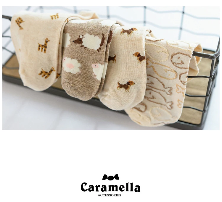 CARAMELLA/весна-лето, новые стильные женские носки с маленькими животными, 4 пары, Подарочная коробка для платья, носки, женские носки без рисунков, Colle