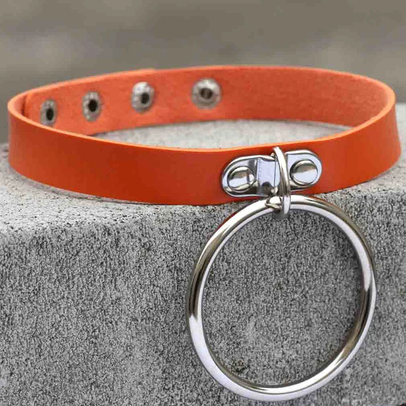 

Large Ring Patchwork Leather Choker Women Clavicle Chain Personality Accessories Female Adjustable Collar Exotic Accessories