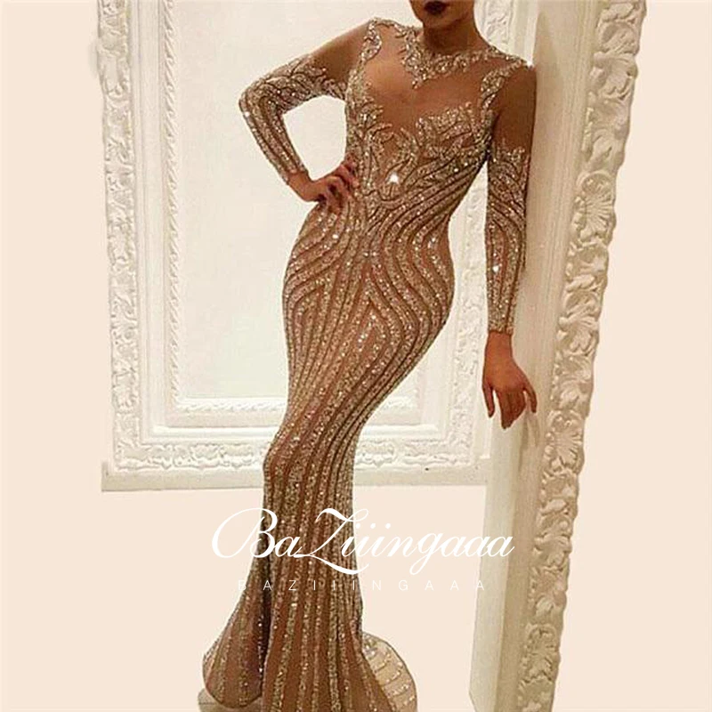 BAZIIINGAAA Роскошные вечерние платья длинное женское платье 2021 блестками Robe De Soir