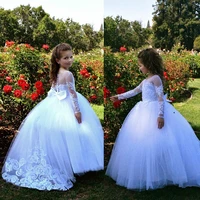 beautiful toddler baby girls white long sleevess lace tulle girls flower girl dresses girls wedding birthday party dresses