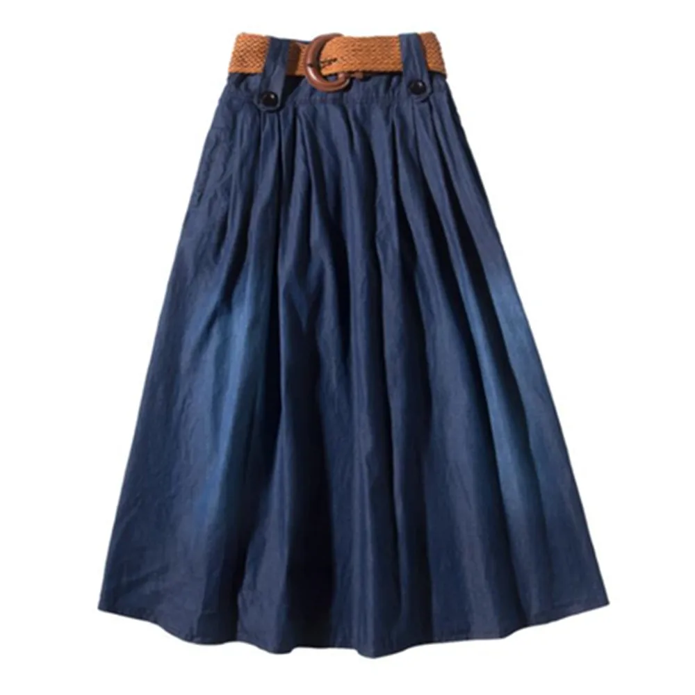 

Vintage Jeans Skirts Women's Denim Maxi Skirt Elastic High Waist Party Casual 2021 Long Pleated Skirts 6XL Saia Feminina