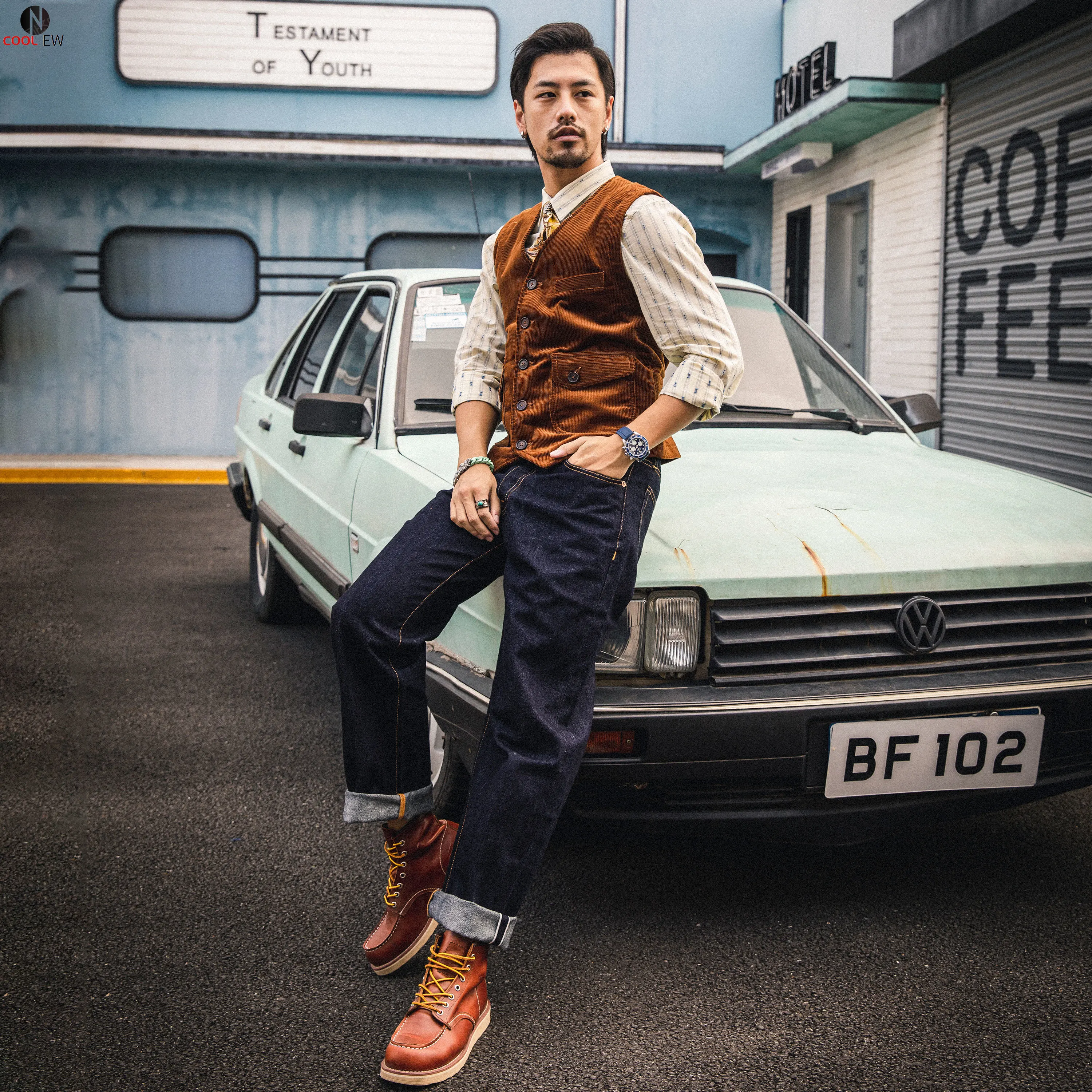 

MJ-0009 Red Tornado Read Description! Asian Size Vintage Looking 100% Cotton Waistcoat Mens Casual Thick Stylish Corduroy Vest