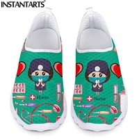 instantarts fashion nurse wear mask with medical supplies cartoon pattern women mesh sneakers casual slip on flat shoes loafers
