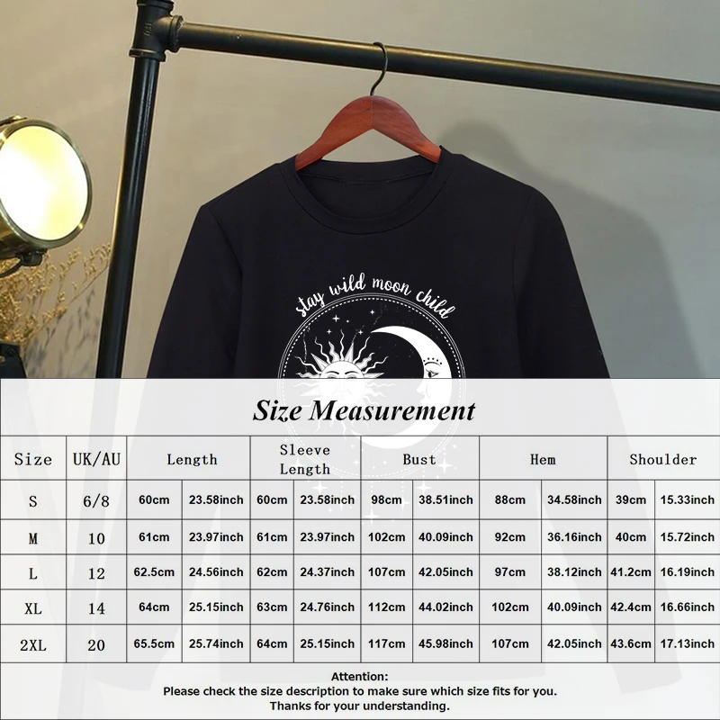 

Gothic Vintage Cartoon Black Sun Moon Print Big Size Tops Hip Hop Harajuku Fashion Women Punk Long Sleeve Casual T-shirt