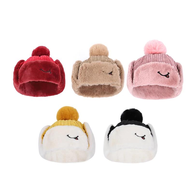 2019winter hat girls hats lei feng child baby sports warm plus velvet beanie boy face mask with pompon bonnet enfant |