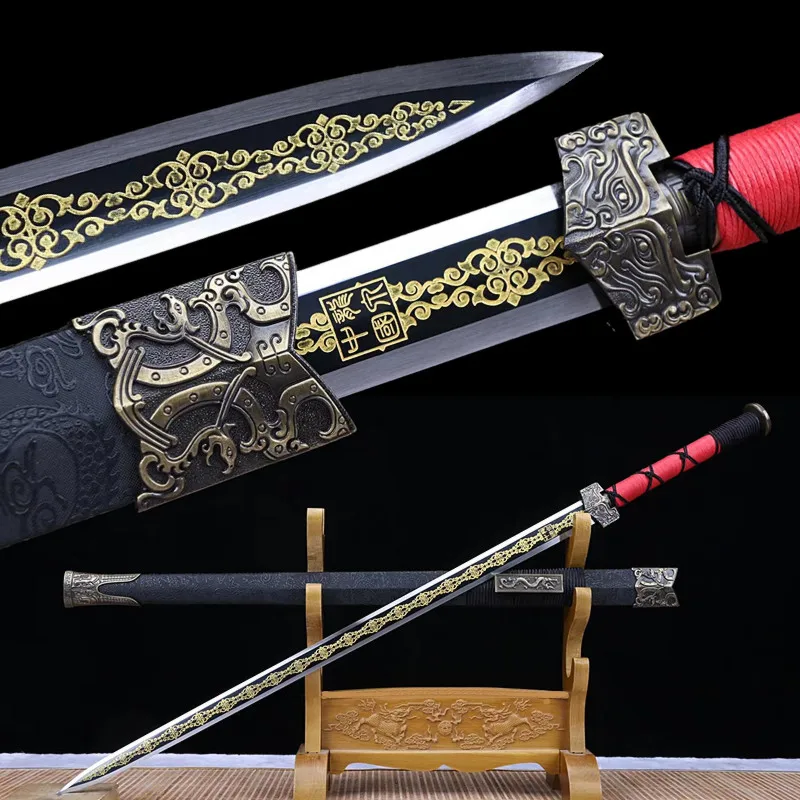 

Традиционный китайский меч династии Хань, узор дракона, кованый стальной полноразмерный меч Тан, домашний декор, Боевая готовность, Espada Chinesa