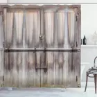 Занавеска для душа в деревенском стиле, вход в ретро стиле с навесным замком для оставленного дома, деревянные ворота, Штора для ванной из грубого дуба, сельское хозяйство, серый коричневый цвет