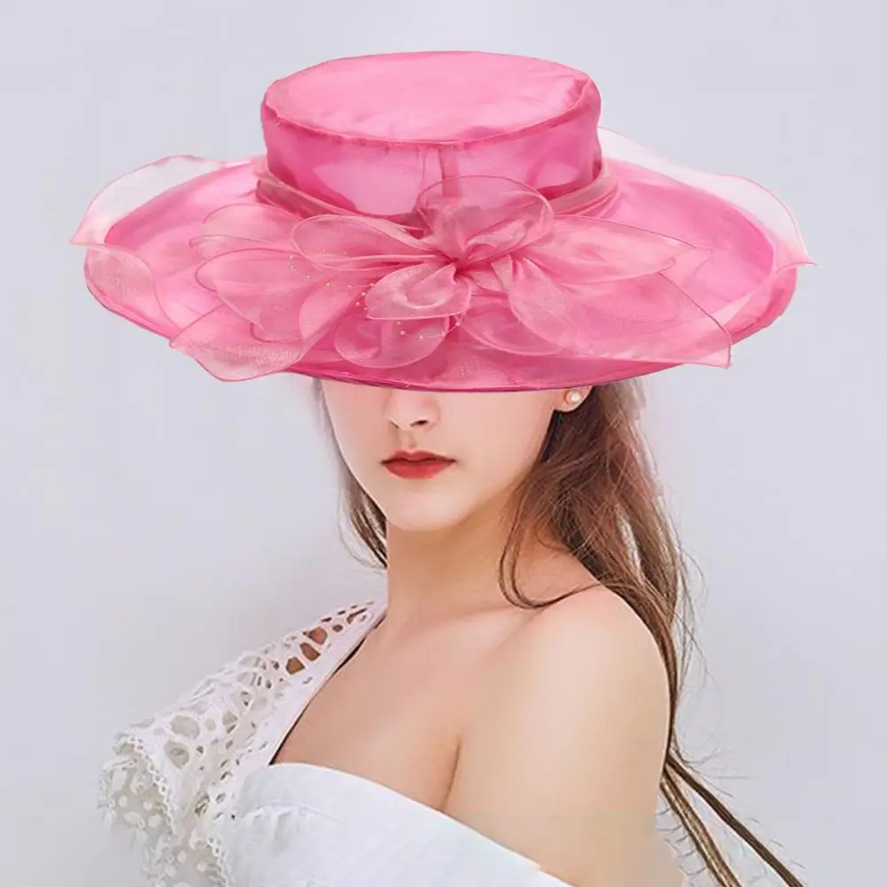 

Hat Foldable Floral Design Net Yarn Ladies Exquisite Sun Protection Hat for Travel