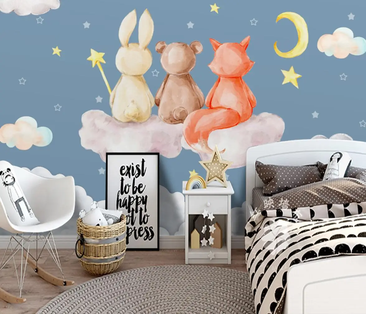 

Custom Modern cartoon bear cloud back view mural wallpaper for Child's room TV background home decoration wall paper living room