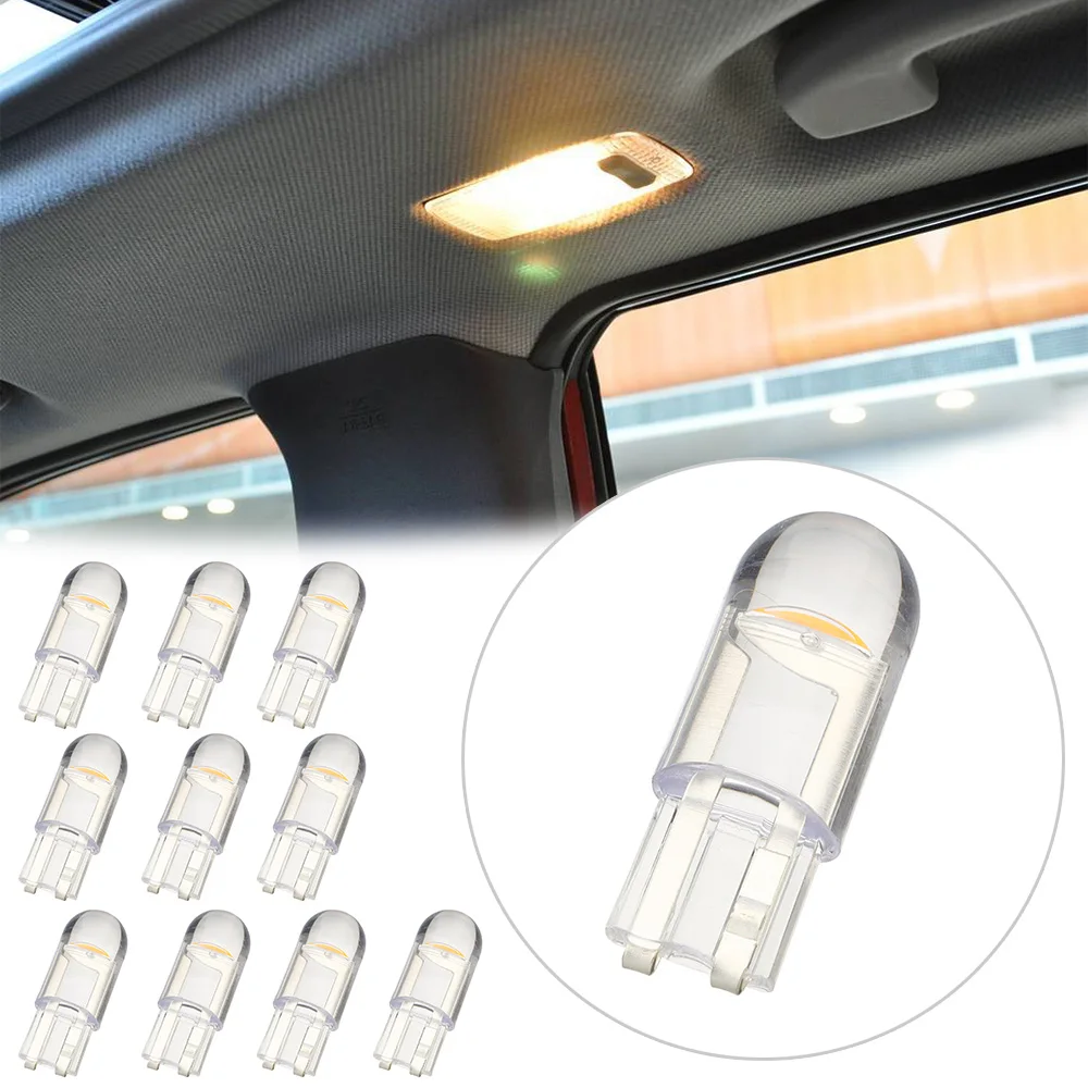 10 шт. автомобильные ксеноновые лампы Canbus T10 12 В W5W LED COB со стеклянным корпусом 6000K