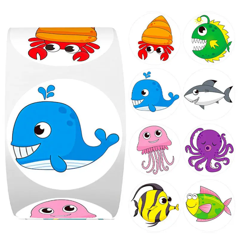 

500Pcs/Roll Cartoon Sea Animal Stickers 8 Cute Designs Children Reward Sticker for Envelope Sealing Gift Wrapping Decor Stickers