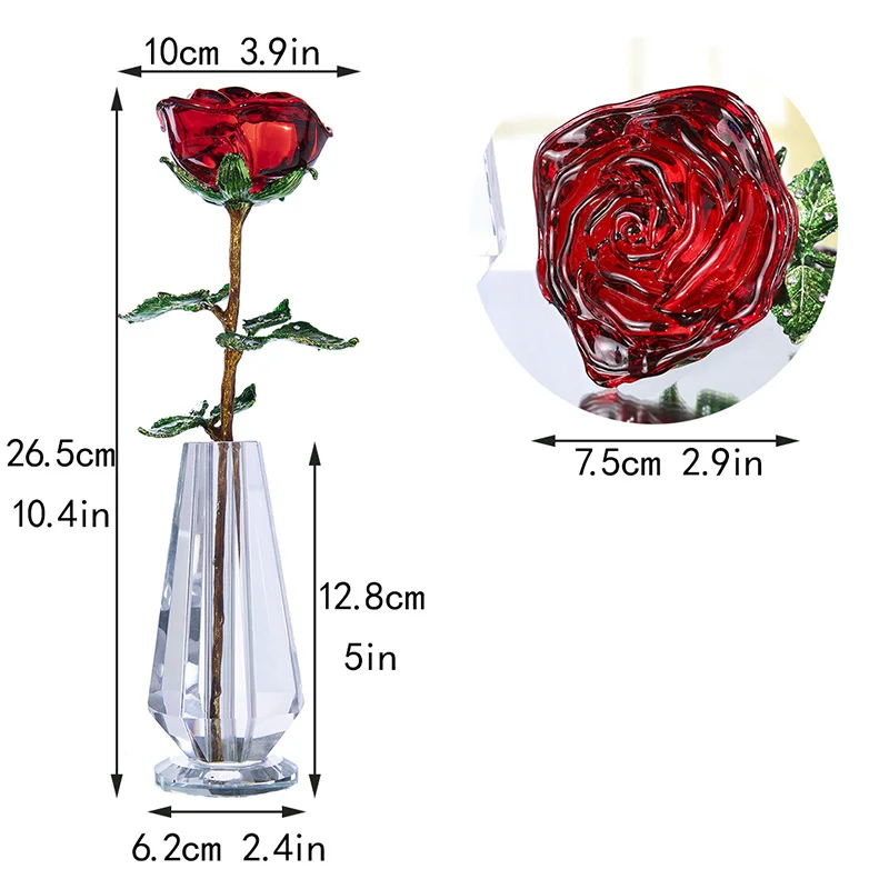 

H&D Crystal Red Rose Flower Figurines Craft Birthday Valentine's Day Favors X'mas Gifts Wedding Home Table Decoration Ornament