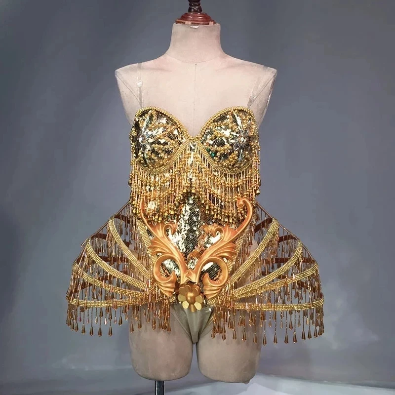 Sexy Crystal beads Bodysuit Dress Stage Performance Bling Dresses Dance Wear Nightclub Shining Costume Outfit drag queen costume |