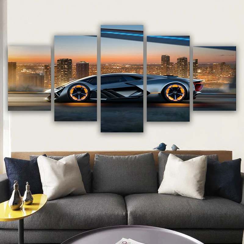 

No Framed 5 Pcs Lamborghini Supercar Sports Car Posters Canvas Wall Art HD Pictures Accessories Home Decor Living Room Paintings