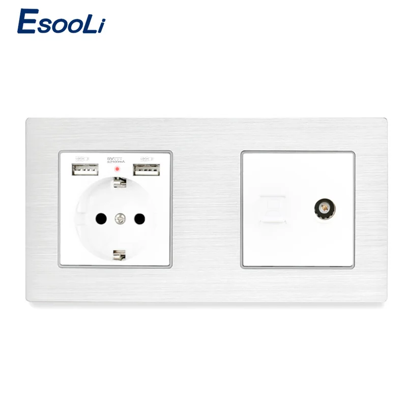 Розетка металлическая Esooli рыцарская с USB + RJ45 1 клавиша | Обустройство дома