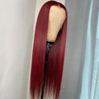 Предварительно выщипанный винно-красный прямой синтетический бесклеевой парик фронта шнурка для чернокожих женщин с плотностью 180% Бесплатная доставка