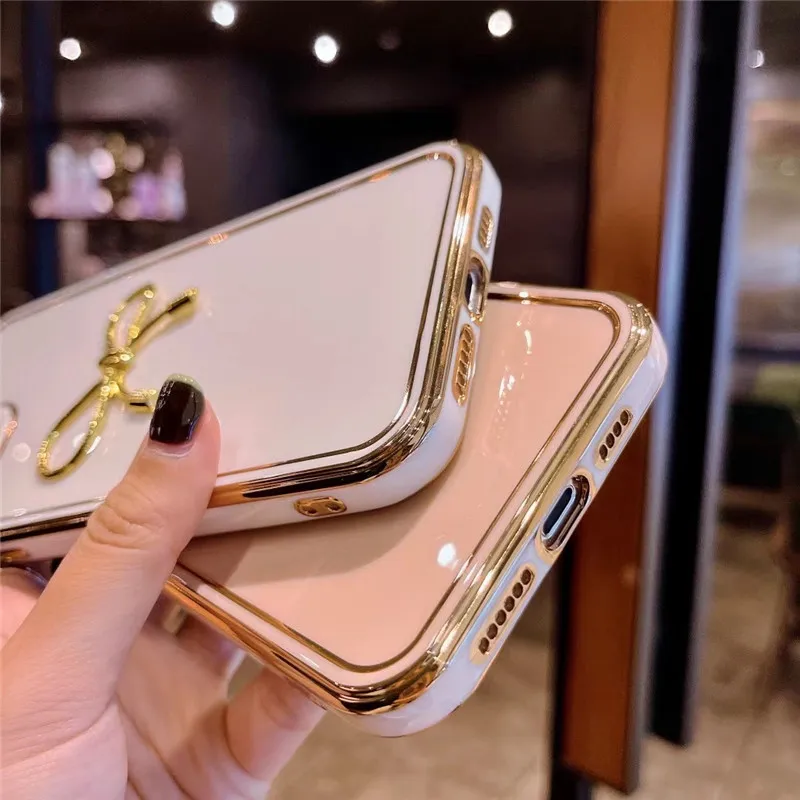 

Butterfly Bow Phone Case For iphone 11 XS 12 Mini Pro Max XR X 7 8 Plus SE 2020 electroplate Frame Silicone Soft Back Cover