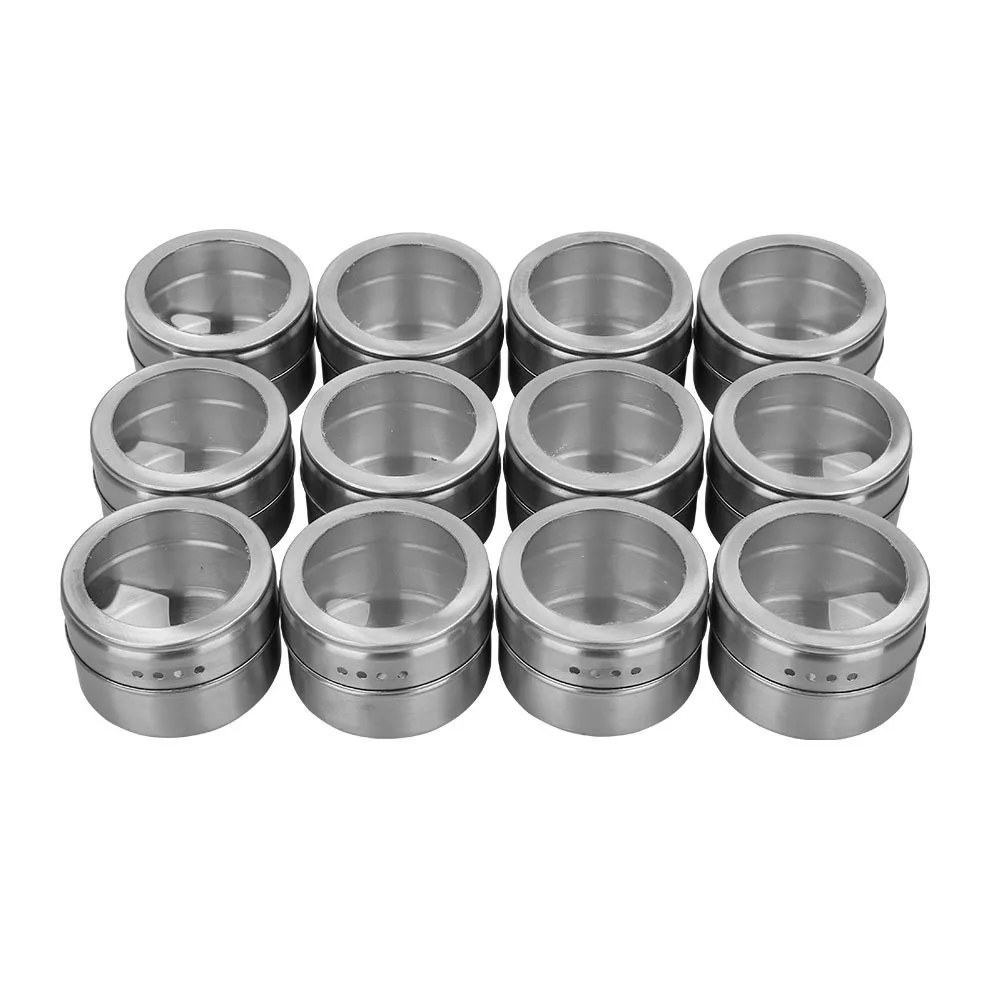 

6Pcs /12Pcs Magnetic Spice Jar Set Stainless Steel Spice Tins Spice Storage Container Pepper Seasoning Sprays Tools