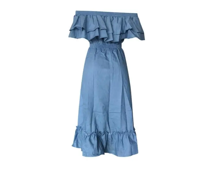 Женское платье из джинсовой ткани с открытыми плечами и воланом Новинка лета 2021