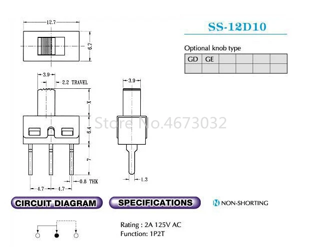 10 шт. SS12D10 SS12D11 тумблер 3 штифта прямые ножки 1P2T Ручка Высота 5 мм расстояние 4,7 мм 3A 250 В SS12D10G5 (art.: 3a3a19092df) - 3a3a19092df