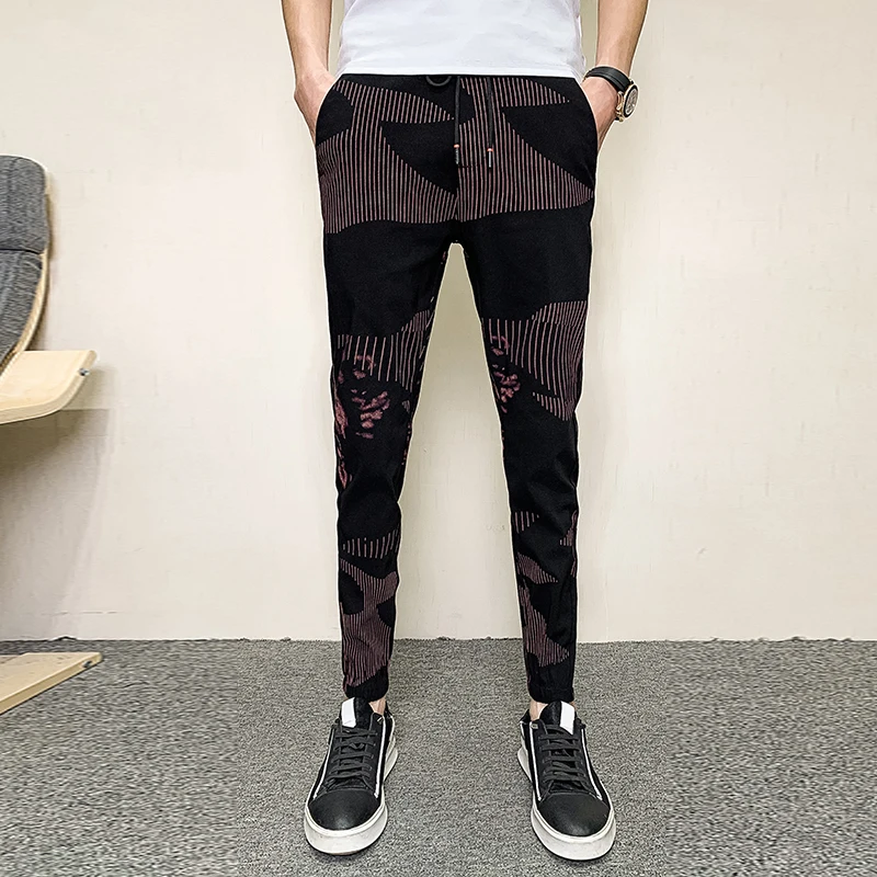 Брюки мужские повседневные облегающие брендовые уличные штаны с цветочным