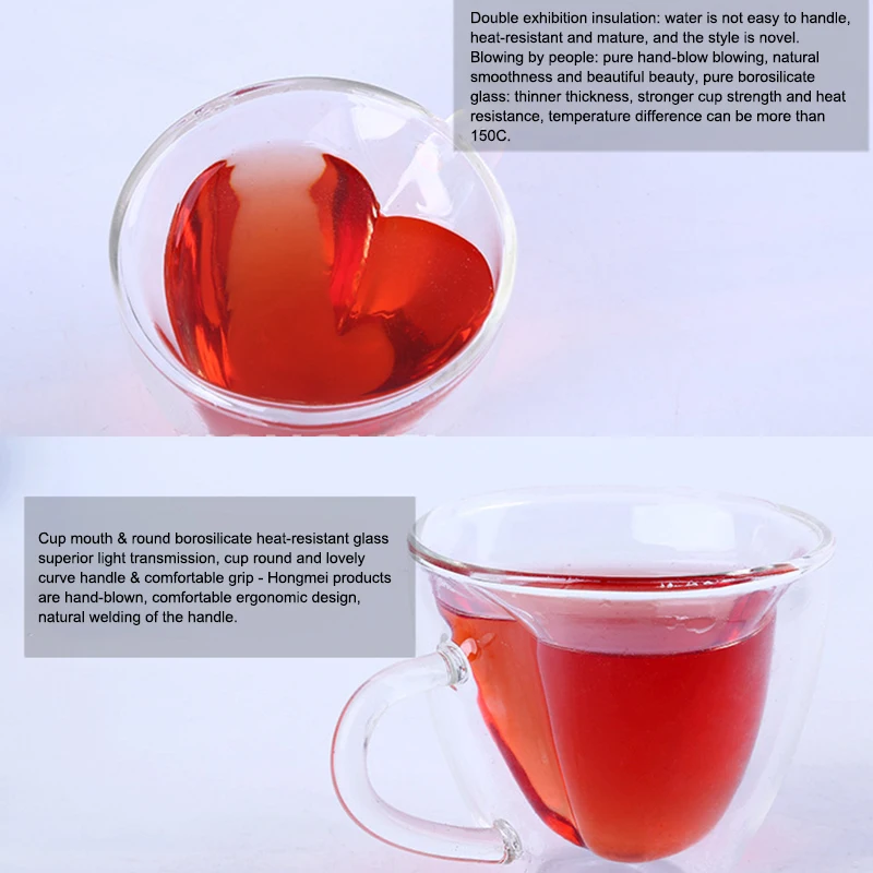 

Heart Love Shaped Glass Mug Couple Cups Double Wall Glass cup Heat-Resisting Tea Beer Mugs Milk coffee Cup Gift Drinkware