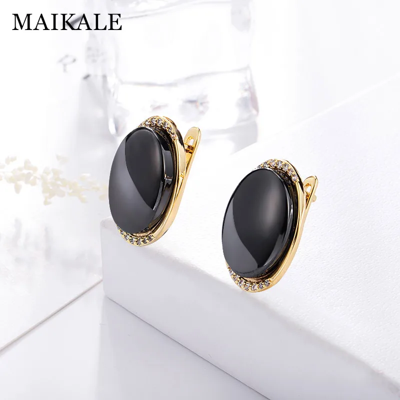 Женские Классические круглые серьги гвоздики MAIKALE позолоченные из керамики с