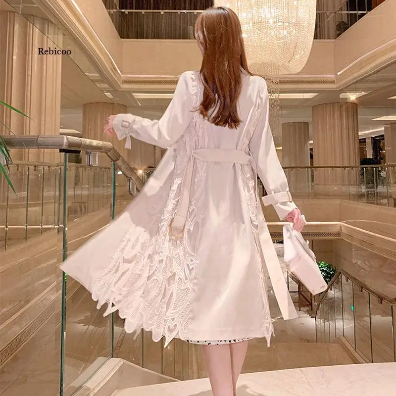 

Springn Autumn Women Trench Coat Turn-down Collar Double Breasted Fashion Casual Korean Style Office Ladies Outerwear