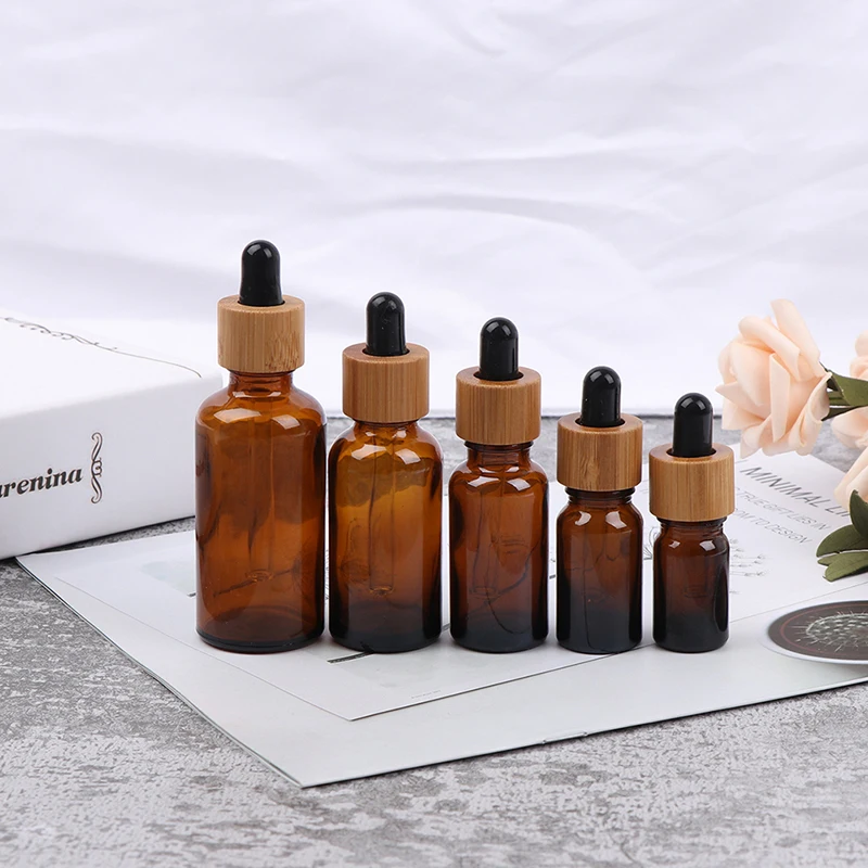 

Dropper Glass Tube Essential Oil Bottles Bamboo Lids Cosmetic Container