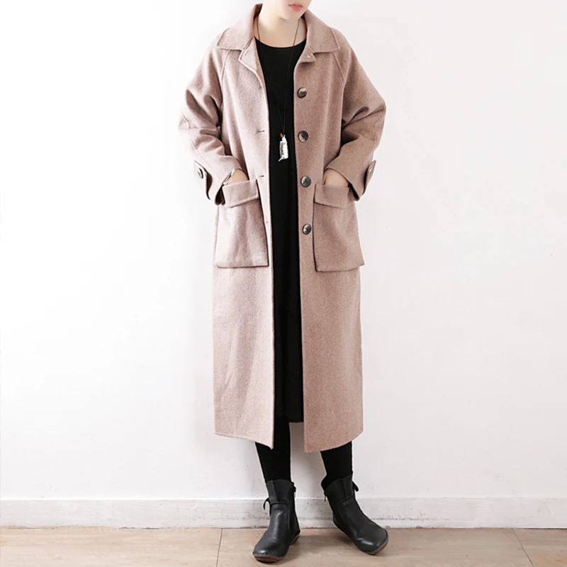 Женское винтажное пальто Johnature с большими карманами и кнопками большие размеры