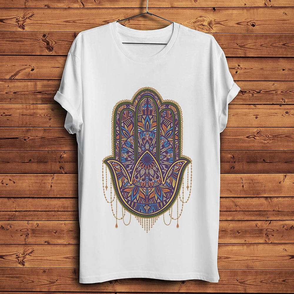 

Bohemian-style-Arabian-Hamsa-hand-t-shirt-men-new-white-casual-homme-cool-Fatima-Hamesh-Hand