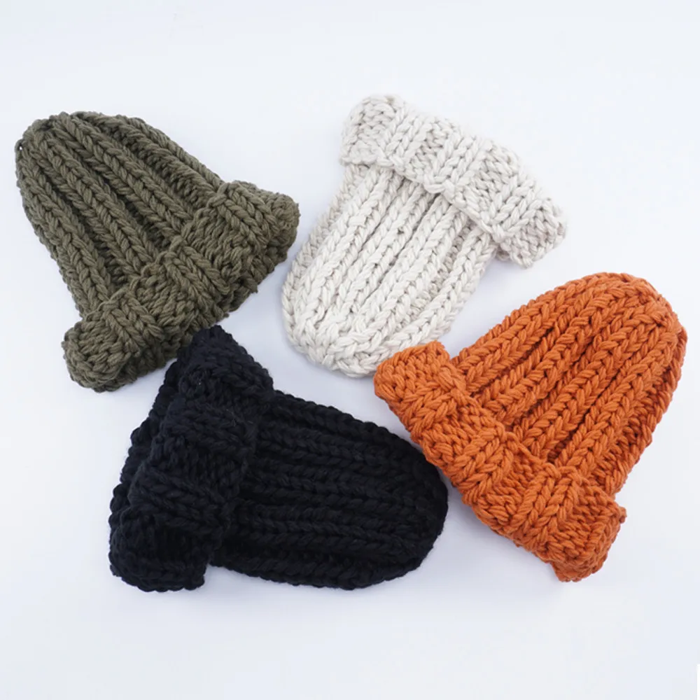 

knitted winter hats for women Fashion Keep Warm Manual Wool Knitted solid winter cap bonnet femme hiver d90928