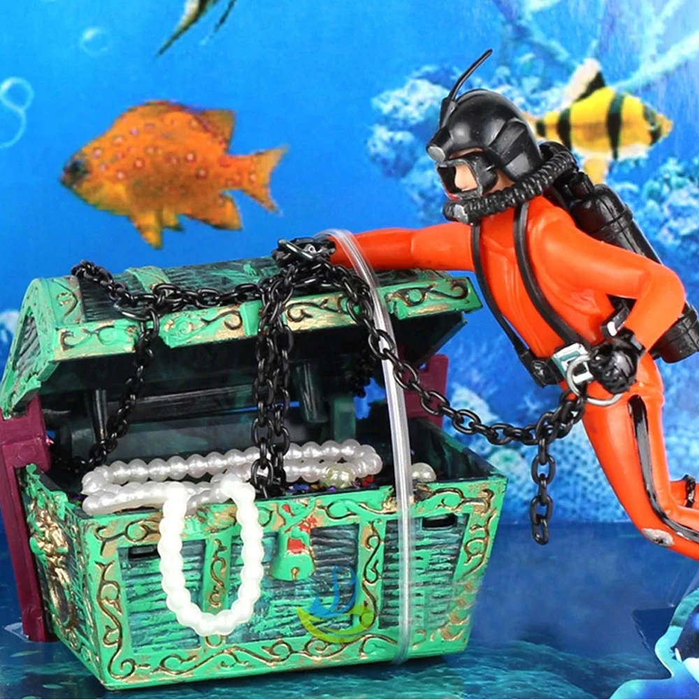 

Treasure Chest Treasure Hunter 1Pc Diver Action Figure Fish Tank Ornament Aquarium Decoration Accessories