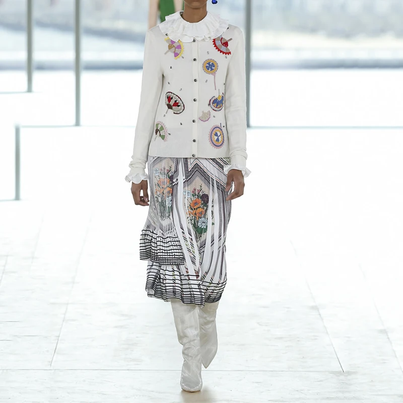 Женский однобортный Кардиган с цветочной вышивкой белый тонкий вязаный кардиган