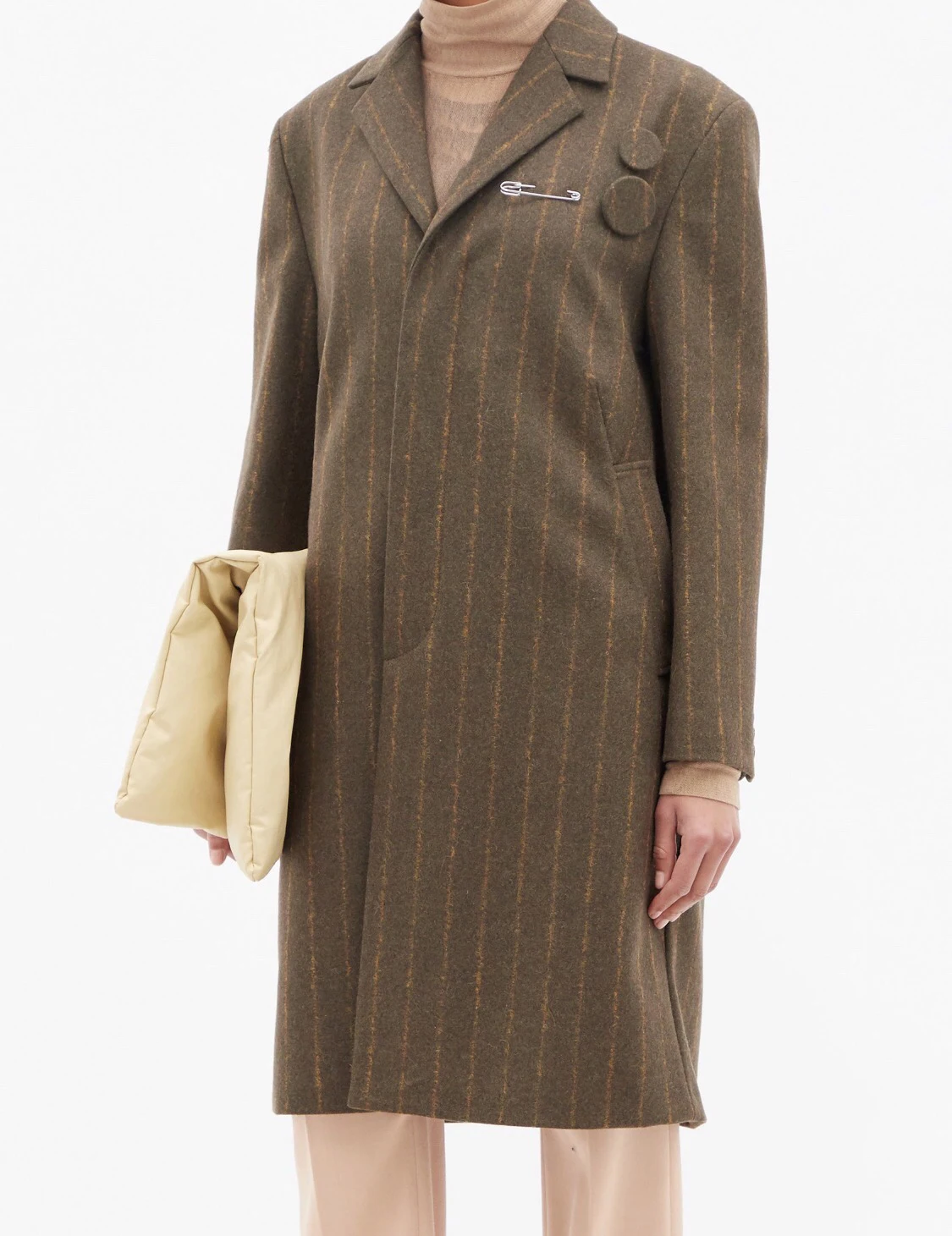 

Designer Clothes High Quality Women Vertical Striped Pin Fashion Comfortable Mid Length Wool Coat