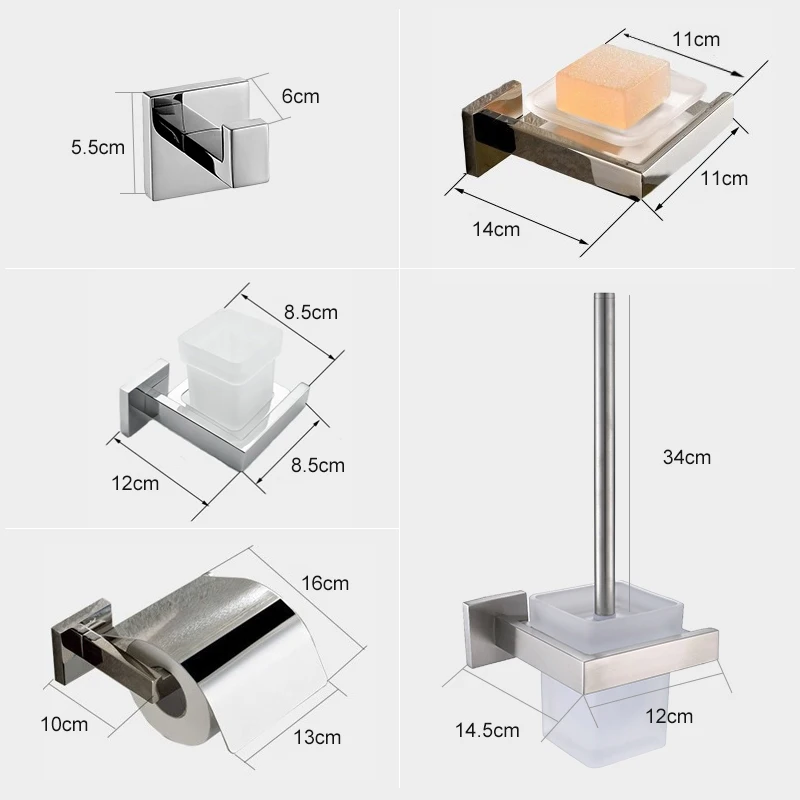 Набор аксессуаров для ванной комнаты из нержавеющей стали SUS 304 зеркальный