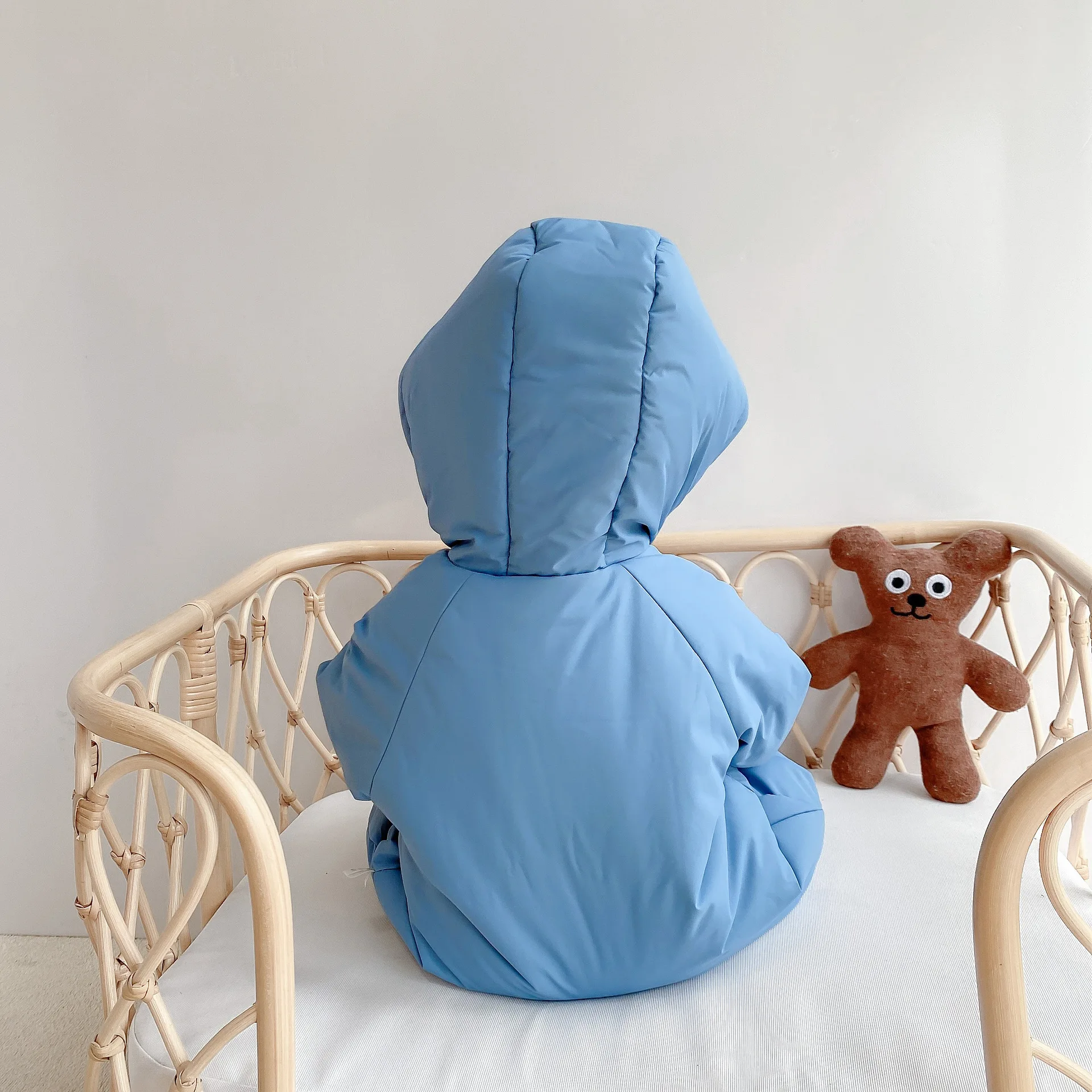 

2020 Baby Romper Winter Thicken Warm Solid Blue Yellow Hooded Outerwear Newborn Jumpsuit