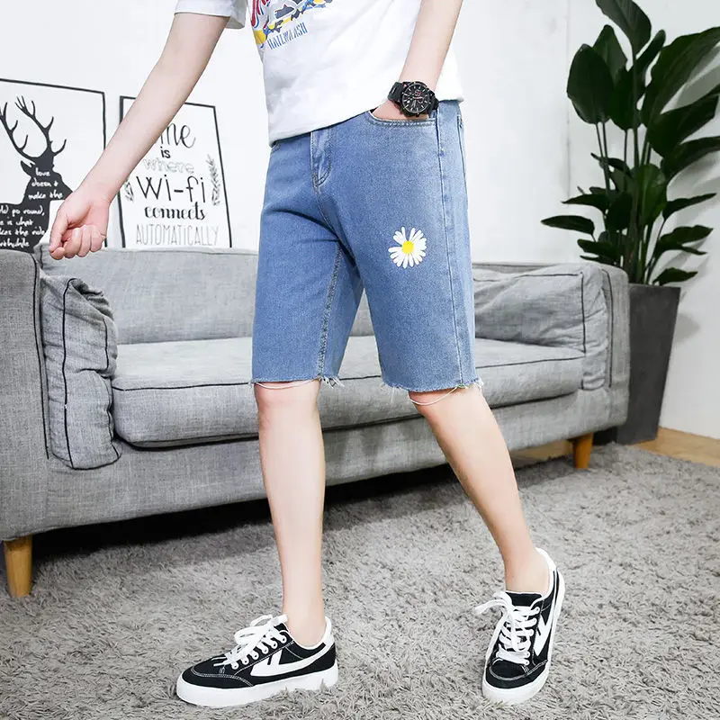 

Summer Thin Fifth Jeans Men's Korean-Style Slim Fit 5 Points Skinny Pants Trendy Men's Denim Shorts 7 Points 7