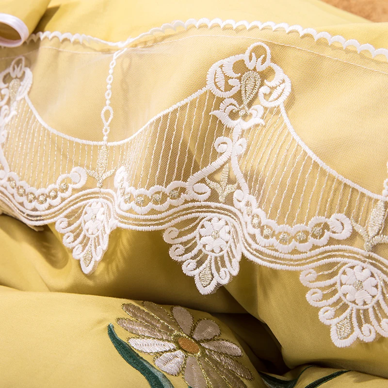 60S Egyptian Cotton Girls Bedding Set Daisy Embroidery White Lace Ruffles Bowknot Duvet Cover Bed Sheet Linen Pillowcases | Дом и сад
