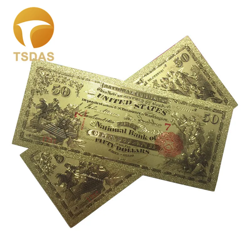 10pcs Souvenir American Banknotes 1875 Year 50 Dollars 24k Gold Plastic Banknote Bills Currency Paper Money Free Shipping| |